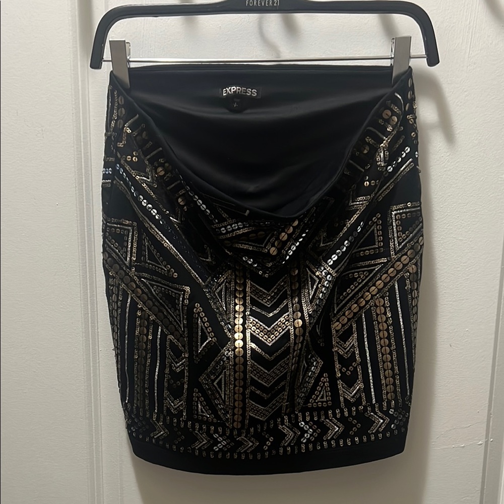 Express Black and Gold Sequin Skirt